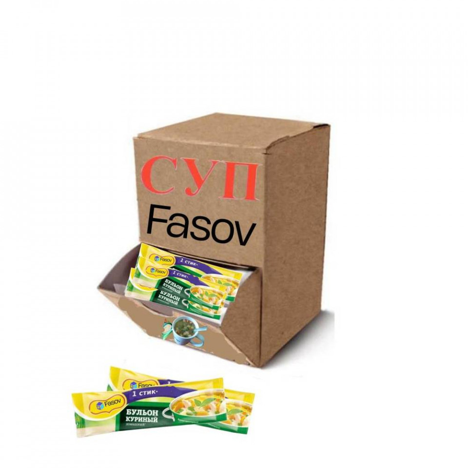Фасовка сухих супов в стики в шоу-бокс коробке, 5 г